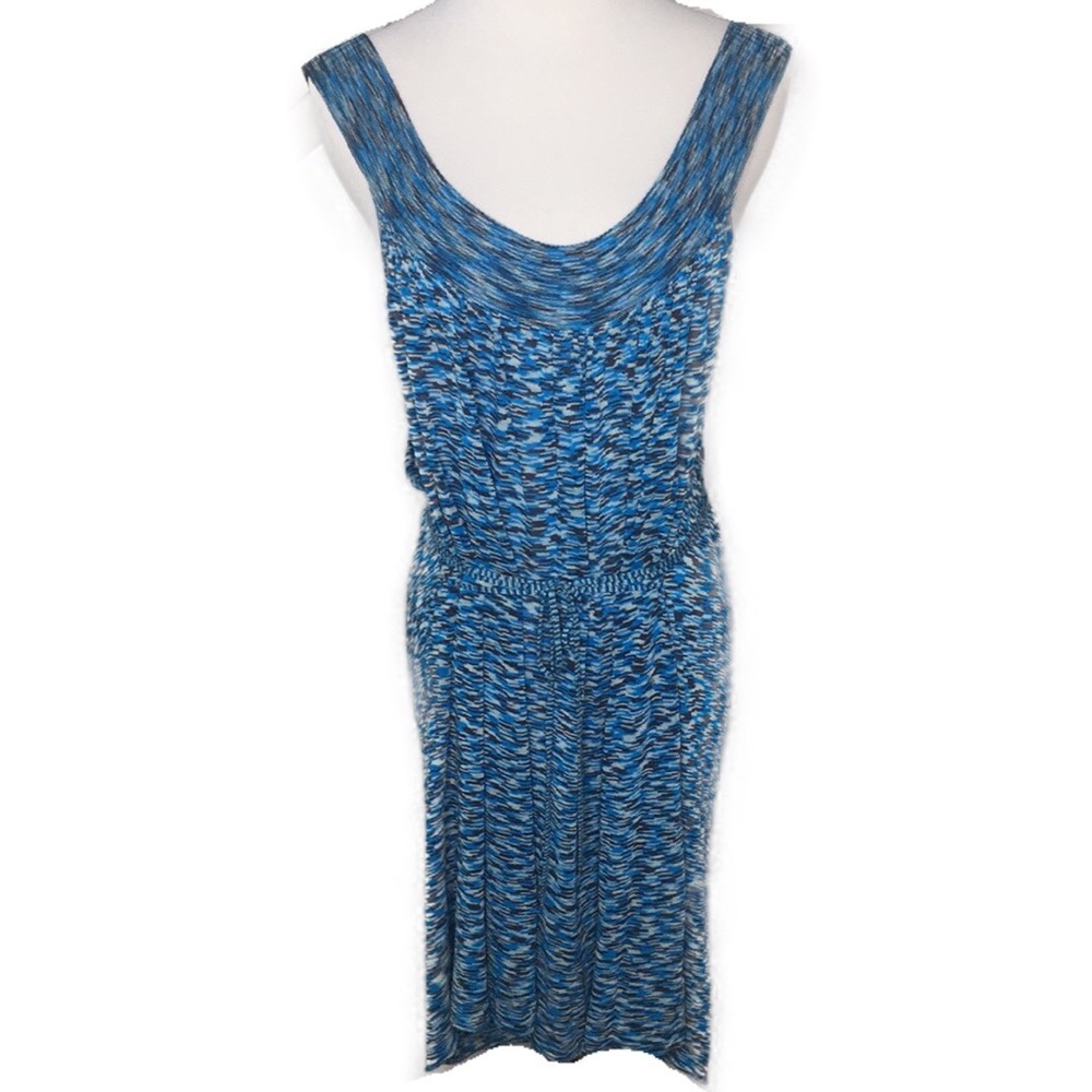 Free People Blue Sleeveless Scoop Neck Knit Low Cut Armholes Tie Waist Dress